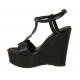 Sandalo da donna in pelle nera con cinturino, plateau e zeppa 12 - Misure disponibili: 43