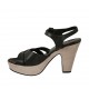 Sandalo da donna con cinturino e plateau in pelle nera e camoscio beige tacco 9 - Misure disponibili: 31, 42, 43
