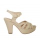 Sandalo da donna con cinturino e plateau in pelle beige tacco 9 - Misure disponibili: 43, 46