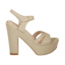 Sandale pour femmes avec courroie à la cheville et plateforme en cuir beis talon 11 - Pointures disponibles:  43, 45, 46
