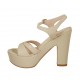 Sandalo da donna con cinturino alla caviglia e plateau in pelle beige tacco 11 - Misure disponibili: 43, 44, 45, 46