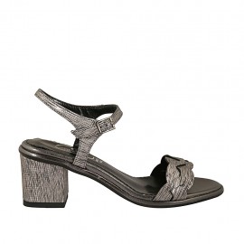Damensandale mit Riem aus laminiertem bedrucktem metallgrauem Leder Absatz 6 - Verfügbare Größen:  32, 42