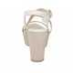 Sandalo da donna con cinturino incrociato e plateau in pelle bianca e camoscio beige zeppa 9 - Misure disponibili: 42, 43, 44, 46
