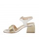 Sandalo da donna con cinturino e bottone in pelle bianca e vernice oro tacco 5 - Misure disponibili: 31