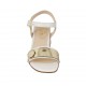 Sandalo da donna con cinturino e bottone in pelle bianca e vernice oro tacco 5 - Misure disponibili: 31