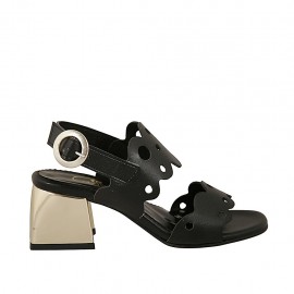 Sandalo da donna in pelle forata nera tacco 5 - Misure disponibili: 31, 32, 33