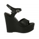 Sandale pour femmes en cuir noir avec courroie, plateforme et talon compensé 12 - Pointures disponibles:  42