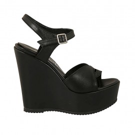 Sandalia para mujer en piel negra con cinturon, plataforma y cuña 12 - Tallas disponibles:  42