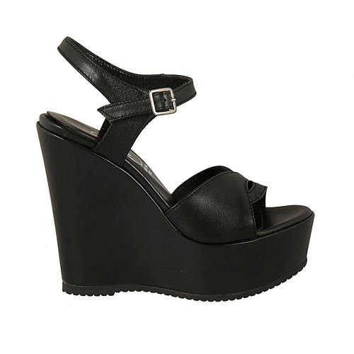 Sandalo da donna in pelle nera con cinturino, plateau e zeppa 12 - Misure disponibili: 42, 43