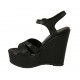 Sandale pour femmes en cuir noir avec courroie, plateforme et talon compensé 12 - Pointures disponibles:  42