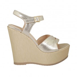 Sandalia platino para mujer con cinturon, plataforma y cuña 12 - Tallas disponibles:  42, 43, 44