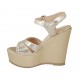 Sandalo da donna platino con cinturino, plateau e zeppa 12 - Misure disponibili: 42, 43, 44, 46