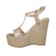 Sandalo da donna in pelle champagne con cinturino, plateau e zeppa 12 - Misure disponibili: 43, 44