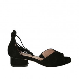 Scarpa aperta da donna con lacci in camoscio nero tacco 3 - Misure disponibili: 34