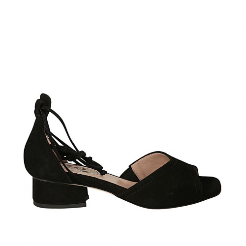 Scarpa aperta da donna con lacci in camoscio nero tacco 3 - Misure disponibili: 34