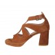 Zapato abierto para mujer con hebilla y plataforma en gamuza tabaco tacon 7 - Tallas disponibles:  42