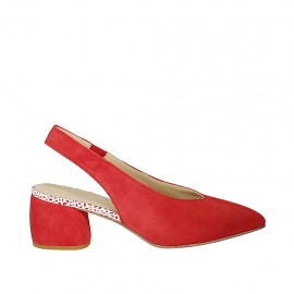 Slingback für Damen mit Gummiband aus rotem Wildleder Absatz 5 - Verfügbare Größen:  33, 45