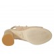 Woman's sandal with zipper, elastic bands and studs in powder suede and platinum laminated leather heel 7 - Available sizes:  32, 33, 34