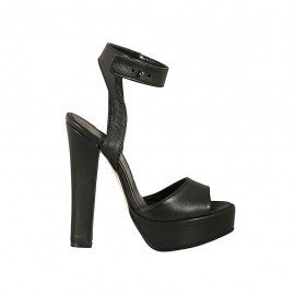 Sandalo con cinturino e plateau in pelle nera tacco 13 - Misure disponibili: 34