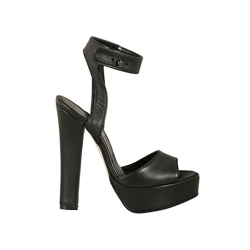 Woman's platform sandal with strap in black leather heel 13 - Available sizes:  34