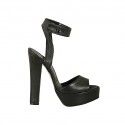 Woman's platform sandal with strap in black leather heel 13