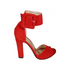 Chaussure ouverte pour femmes avec boucle à la cheville et plateforme en daim rouge talon 11 - Pointures disponibles:  43