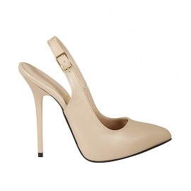 Slingback für Damen mit innerem Plateau aus nudefarbenem Leder Absatz 12 - Verfügbare Größen:  43