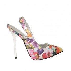 Slingback für Damen mit innerem Plateau aus buntem blumengemustertem Stoff Absatz 12 - Verfügbare Größen:  33, 34