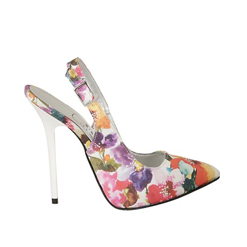 Slingback für Damen mit innerem Plateau aus buntem blumengemustertem Stoff Absatz 12 - Verfügbare Größen:  33, 34