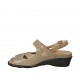 Sandalo da donna con velcro e plantare estraibile in pelle taupe e tessuto stampato laminato bronzo tacco 4 - Misure disponibili: 31