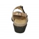 Sandalo da donna con velcro e plantare estraibile in pelle taupe e tessuto stampato laminato bronzo tacco 4 - Misure disponibili: 31