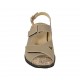 Sandalo da donna con velcro e plantare estraibile in pelle taupe e tessuto stampato laminato bronzo tacco 4 - Misure disponibili: 31