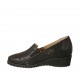 Woman's highfronted shoe with elastic bands and removable insole in black leather and printed leather wedge heel 4 - Available sizes:  42, 43, 45