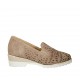 Woman's highfronted shoe with elastic bands and removable insole in taupe suede and pierced suede heel 4 - Available sizes:  42