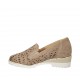 Woman's highfronted shoe with elastic bands and removable insole in taupe suede and pierced suede heel 4 - Available sizes:  42