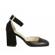 Zapato abierto para mujer con cinturon al tobillo en piel y gamuza negra con tacon cuadrado 7 - Tallas disponibles:  45