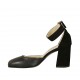 Zapato abierto para mujer con cinturon al tobillo en piel y gamuza negra con tacon cuadrado 7 - Tallas disponibles:  45