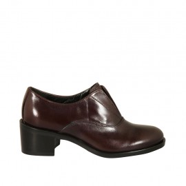 Zapato con elastico para mujer en piel marron oscuro tacon 5 - Tallas disponibles:  33, 43