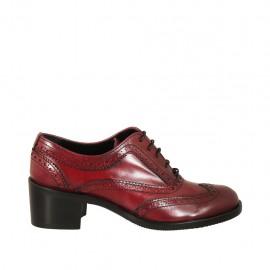 Scarpa stringata da donna modello Oxford in pelle bordeaux tacco 5 - Misure disponibili: 42, 43