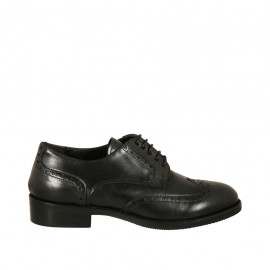 Scarpa elegante stringata derby da donna in pelle nera tacco 3 - Misure disponibili: 32, 43, 45