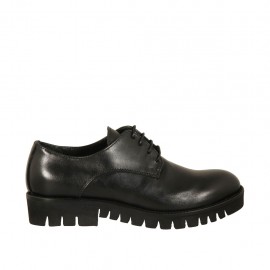 Zapato derby con cordones para mujer en piel negra tacon 3 - Tallas disponibles:  32, 42, 43, 44
