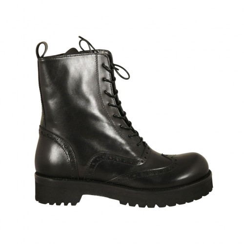 Bottines pour femmes avec lacets en cuir noir talon 3 - Pointures disponibles:  34
