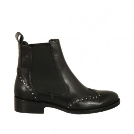 Woman's ankle boot with elastic bands and studs in black leather heel 3 - Available sizes:  32
