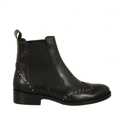 Bottines pour femmes avec elastiques et goujons en cuir noir talon 3 - Pointures disponibles:  32
