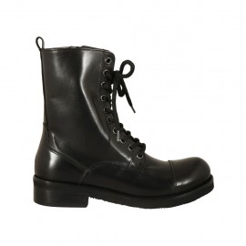 Bottines pour femmes stil combat avec lacets, fermeture éclair et bout droit en cuir noir talon 3 - Pointures disponibles:  32
