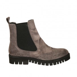 Bottines pour femmes à bout golf avec élastiques en daim gris talon 3 - Pointures disponibles:  33, 43