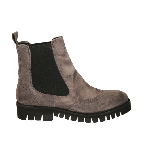 Bottines pour femmes à bout golf avec élastiques en daim gris talon 3 - Pointures disponibles:  33, 43