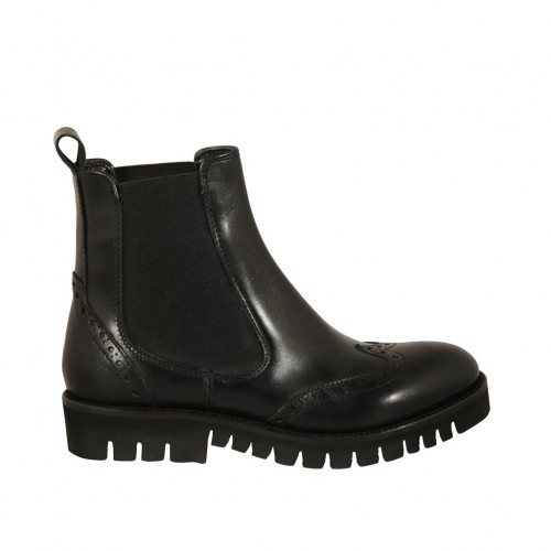 Bottines avec élastiques à bout golf pour femmes en cuir noir talon 3 - Pointures disponibles:  43
