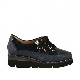 Scarpa stringata con cerniera in camoscio, vernice e pelle stampata blu zeppa 4 - Misure disponibili: 34, 42, 43
