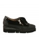 Zapato con cordones y cremallera en piel, gamuza y charol negro cuña 4 - Tallas disponibles:  42